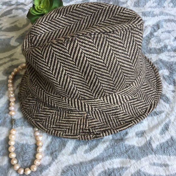 Unisex tweed brown tan plaid flannel fedora - Picture 6 of 7